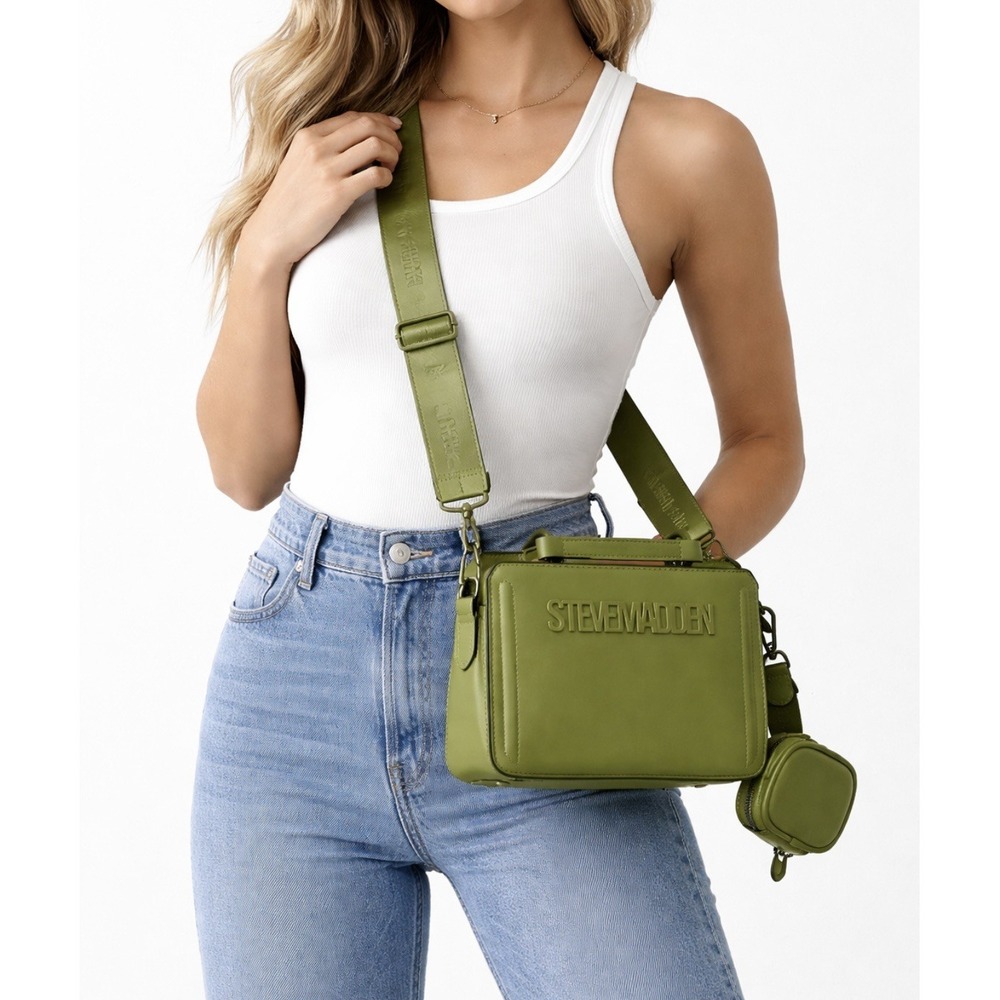 Steve Madden Neon Green Bevelyn Satchel Crossbody Bag Trendy Compact w/Case